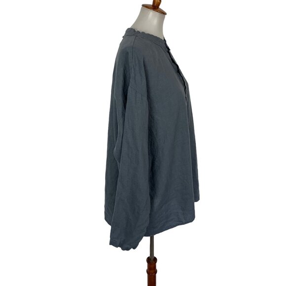 Womens Linen Top XL Blue Long Sleeve Coastal Boho Vacation Resort Style - Picture 3 of 4